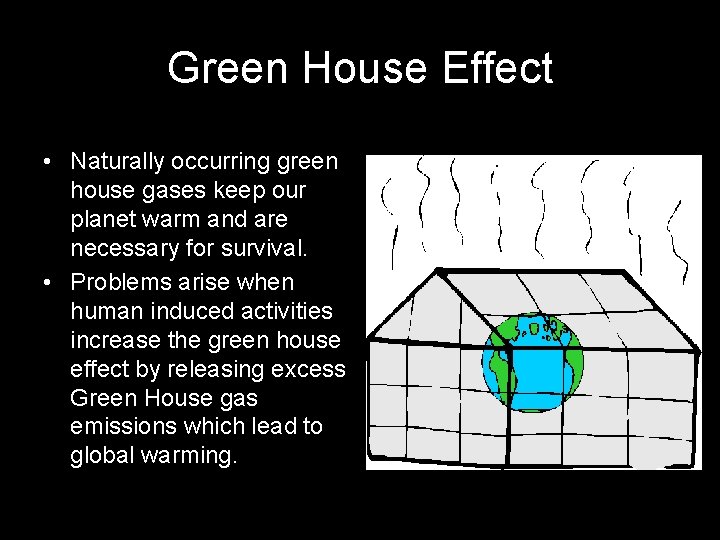 Green House Effect • Naturally occurring green house gases keep our planet warm and