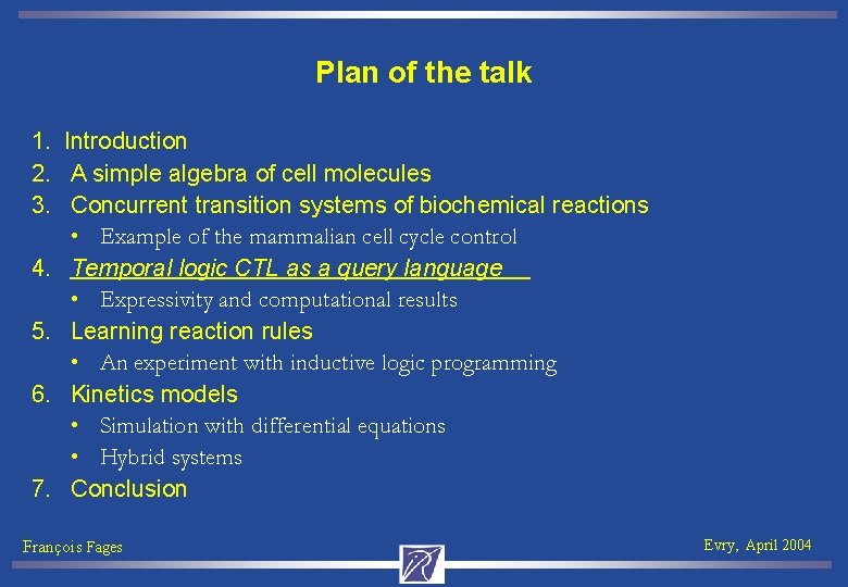 Plan of the talk 1. Introduction 2. A simple algebra of cell molecules 3.
