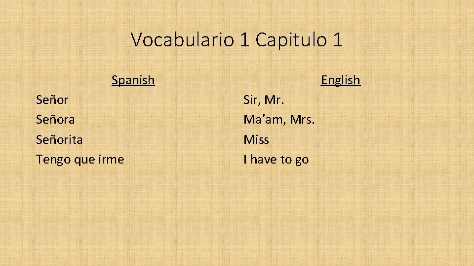 Capitulo 1 Vocabulario Vocabulario 1 Capitulo 1 Spanish