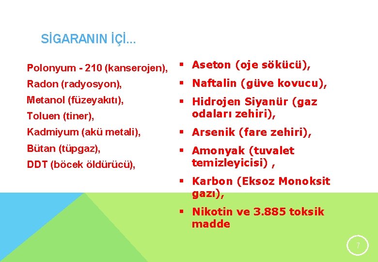 SİGARANIN İÇİ. . . Polonyum - 210 (kanserojen), § Aseton (oje sökücü), Radon (radyosyon),