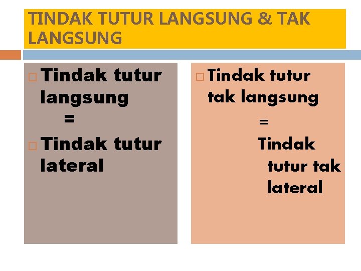 TINDAK TUTUR LANGSUNG & TAK LANGSUNG Tindak tutur langsung = Tindak tutur lateral Tindak