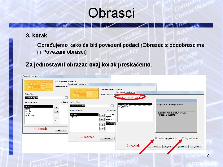 Obrasci 3. korak Određujemo kako će biti povezani podaci (Obrazac s podobrascima ili Povezani