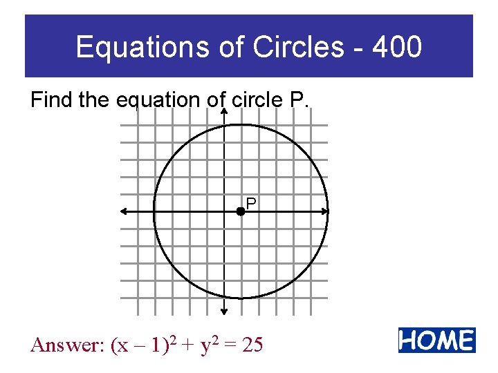 Equations of Circles - 400 Find the equation of circle P. P Answer: (x