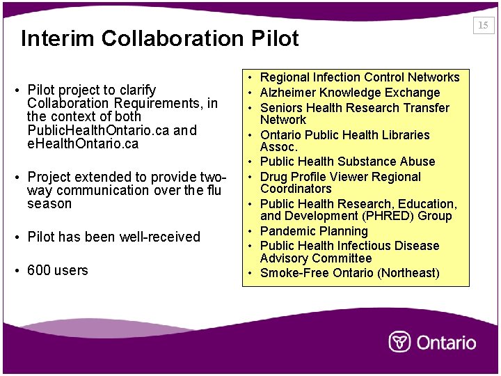 Interim Collaboration Pilot • Pilot project to clarify Collaboration Requirements, in the context of