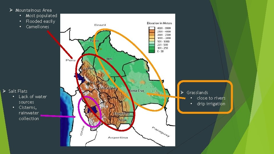 Ø Mountainous Area • Most populated • Flooded easily • Camellones Ø Salt Flats