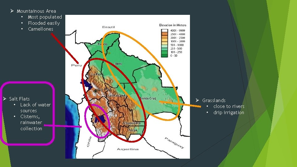 Ø Mountainous Area • Most populated • Flooded easily • Camellones Ø Salt Flats