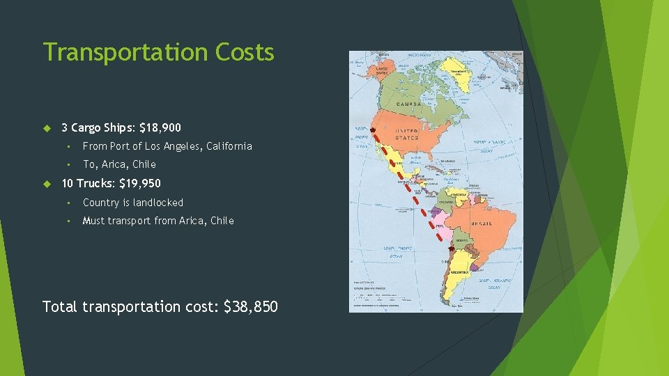 Transportation Costs 3 Cargo Ships: $18, 900 • From Port of Los Angeles, California