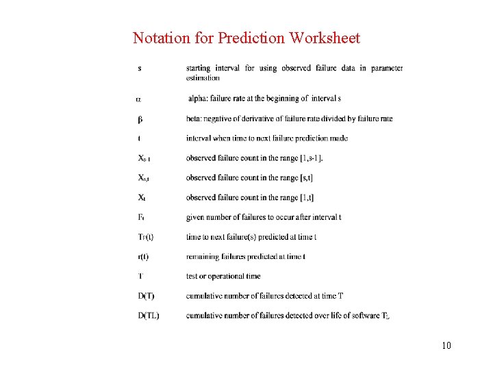 Notation for Prediction Worksheet 10 