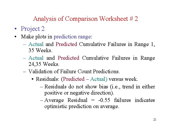 Analysis of Comparison Worksheet # 2 • Project 2 • Make plots in prediction
