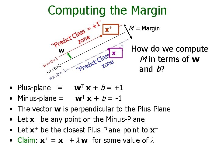 Computing the Margin 1” + + M = Margin x = s s la