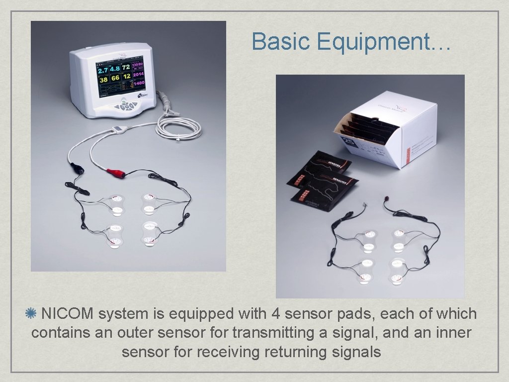Basic Equipment… NICOM system is equipped with 4 sensor pads, each of which contains