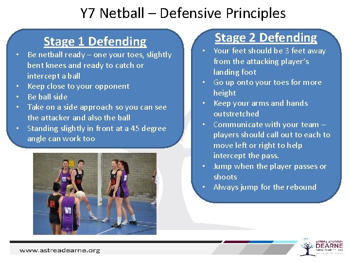 Y 7 Netball – Defensive Principles Stage 1 Defending • Be netball ready –