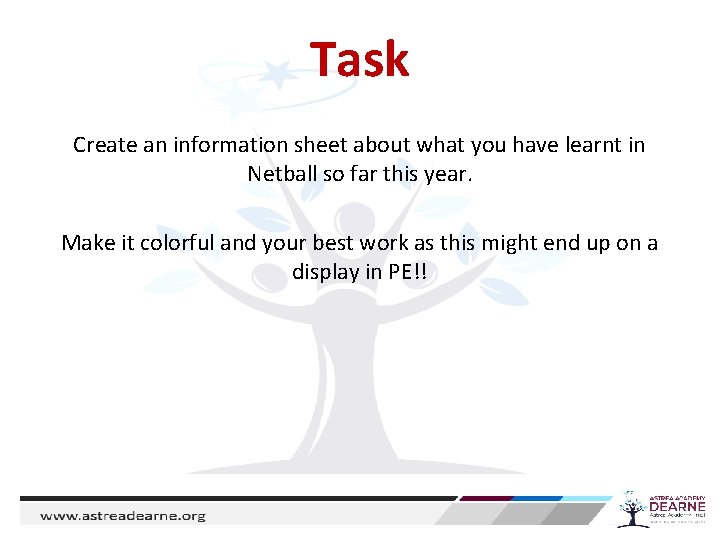 Task Create an information sheet about what you have learnt in Netball so far