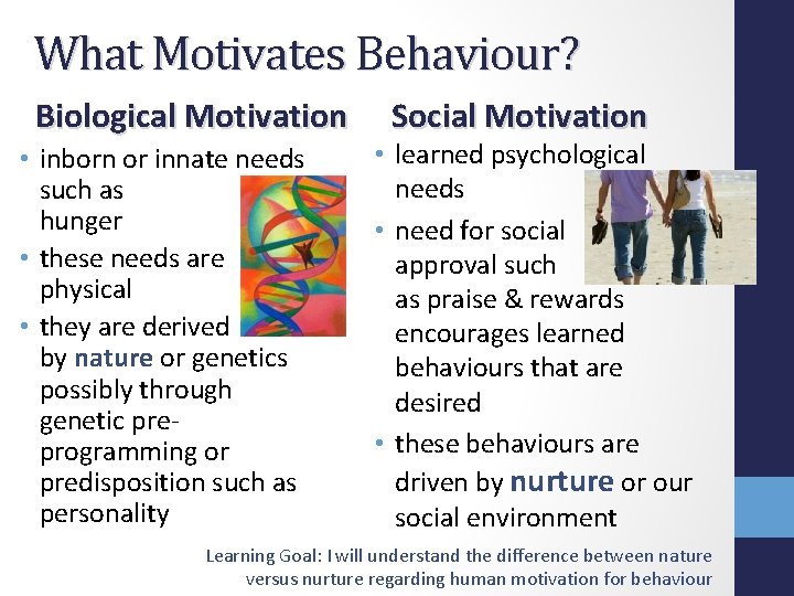 What Motivates Behaviour? Biological Motivation • inborn or innate needs such as hunger •