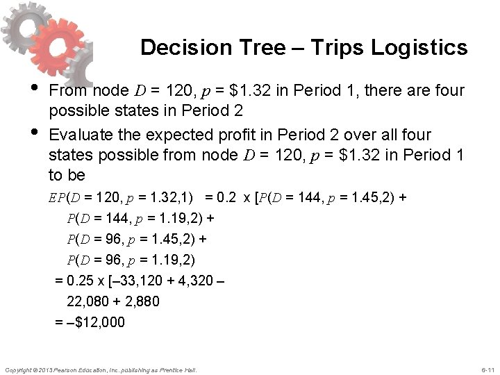 Decision Tree – Trips Logistics • • From node D = 120, p =
