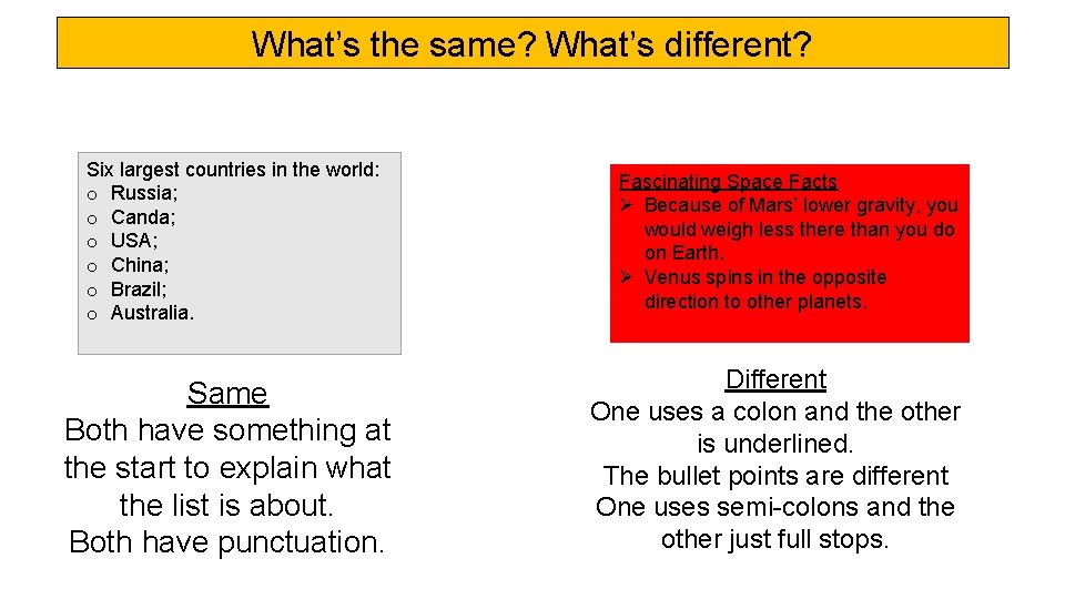 What’s the same? What’s different? Six largest countries in the world: o Russia; o
