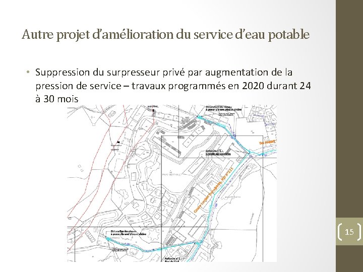 Autre projet d’amélioration du service d’eau potable • Suppression du surpresseur privé par augmentation