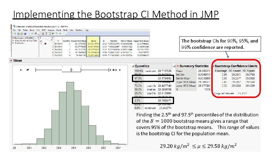Implementing the Bootstrap CI Method in JMP The bootstrap CIs for 90%, 95%, and
