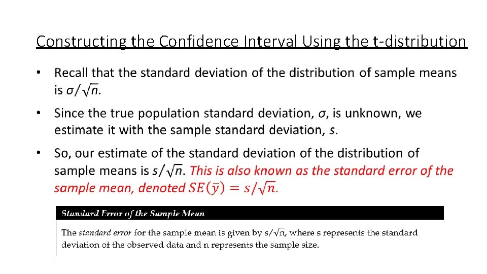 Constructing the Confidence Interval Using the t-distribution 