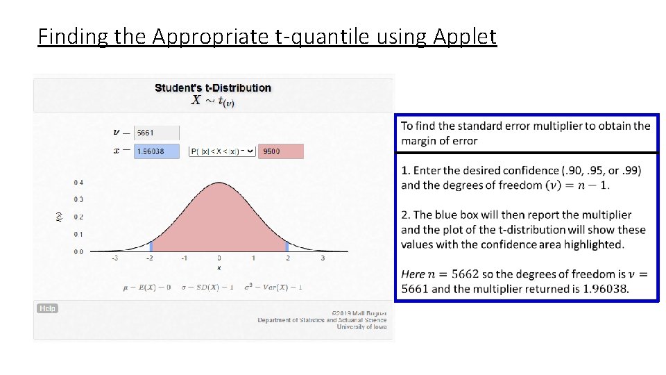 Finding the Appropriate t-quantile using Applet 