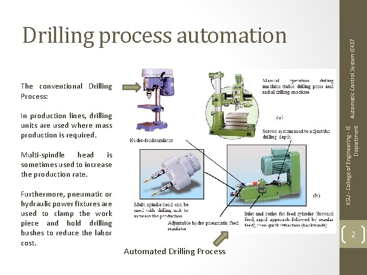 The conventional Drilling Process: KSU - College of Engineering - IE Department In production