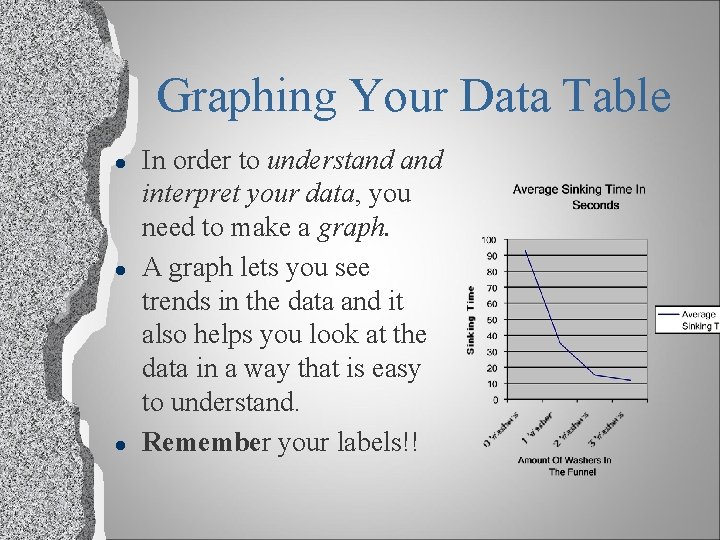 Graphing Your Data Table l l l In order to understand interpret your data,