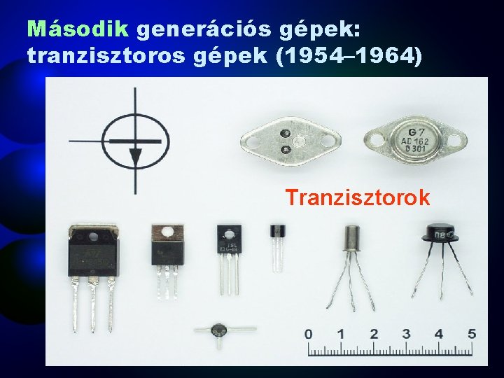 Második generációs gépek: tranzisztoros gépek (1954– 1964) Tranzisztorok 