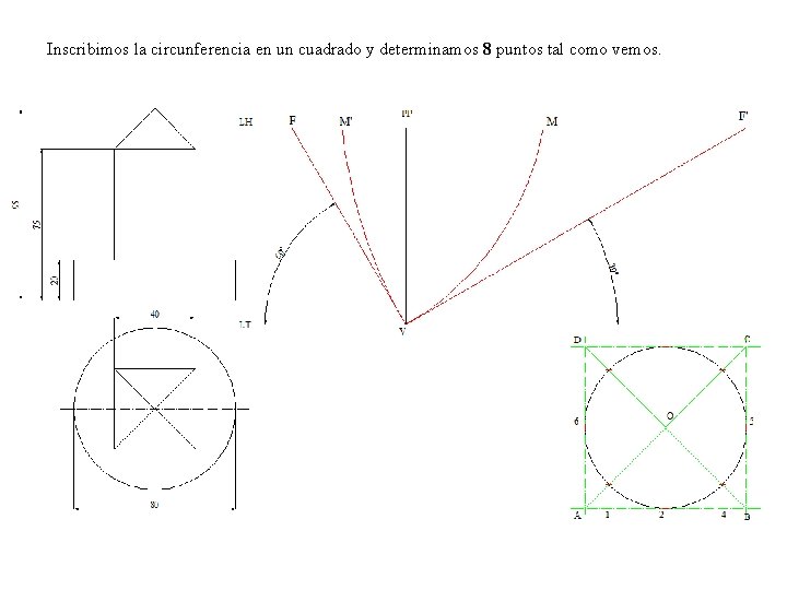 Inscribimos la circunferencia en un cuadrado y determinamos 8 puntos tal como vemos. 