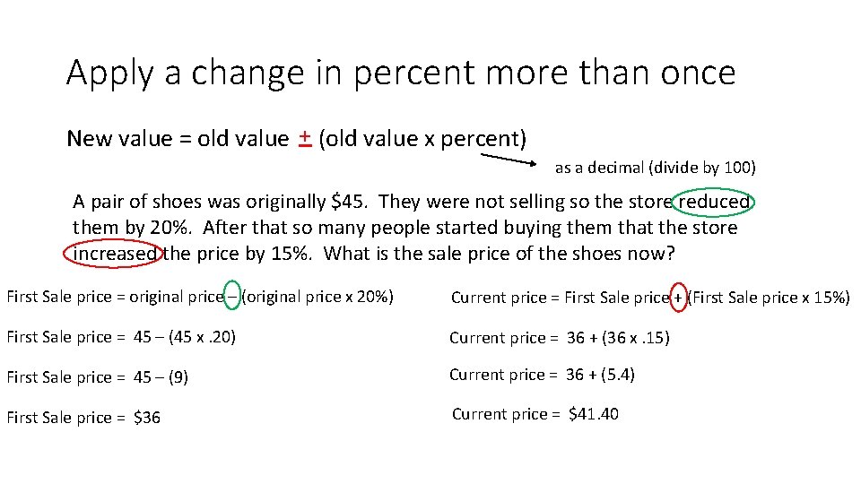 Apply a change in percent more than once New value = old value +
