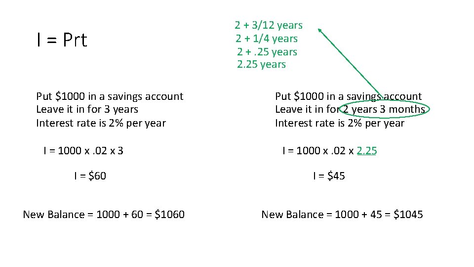 I = Prt Put $1000 in a savings account Leave it in for 3