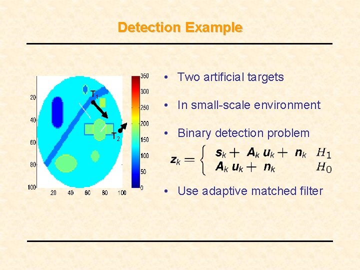 Detection Example • Two artificial targets T 1 • In small-scale environment T 2 Detection Example • Two artificial targets T 1 • In small-scale environment T 2