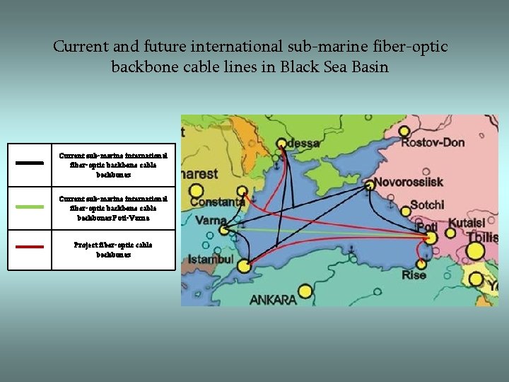 Current and future international sub-marine fiber-optic backbone cable lines in Black Sea Basin Current