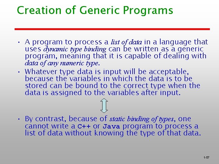Creation of Generic Programs • A program to process a list of data in