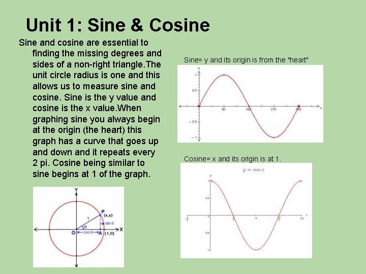 Unit 1: Sine & Cosine Sine and cosine are essential to finding the missing
