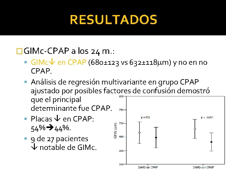 RESULTADOS �GIMc-CPAP a los 24 m. : GIMc en CPAP (680± 123 vs 632±
