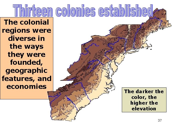 The colonial regions were diverse in the ways they were founded, geographic features, and