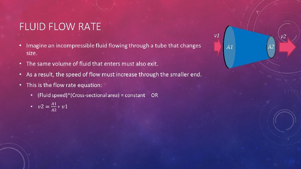 FLUID FLOW RATE • v 1 v 2 A 1 A 2 