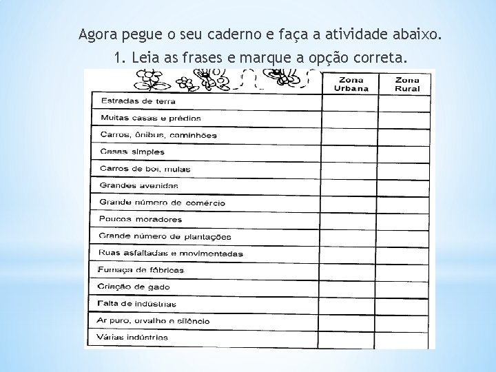 Agora pegue o seu caderno e faça a atividade abaixo. 1. Leia as frases