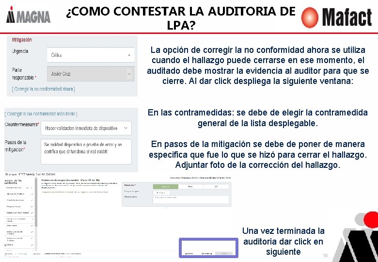 ¿COMO CONTESTAR LA AUDITORIA DE LPA? La opción de corregir la no conformidad ahora