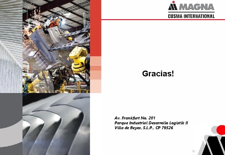 Gracias! Av. Frankfurt No. 201 Parque Industrial Desarrollo Logistik II Villa de Reyes, S.