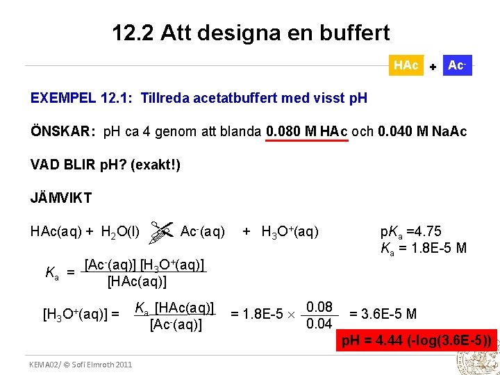 12. 2 Att designa en buffert HAc + Ac- EXEMPEL 12. 1: Tillreda acetatbuffert