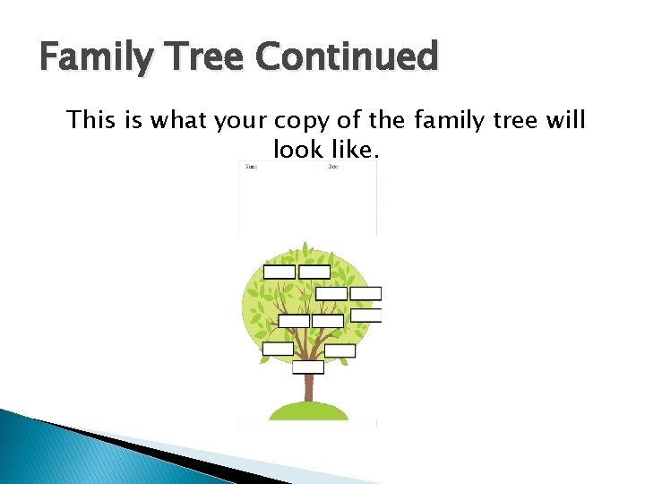 Family Tree Continued This is what your copy of the family tree will look