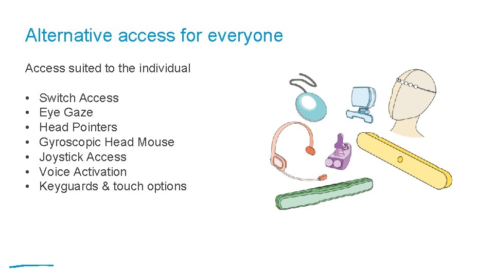 Alternative access for everyone Access suited to the individual • • Switch Access Eye