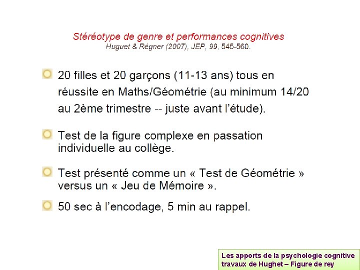 Les apports de la psychologie cognitive travaux de Hughet – Figure de rey 