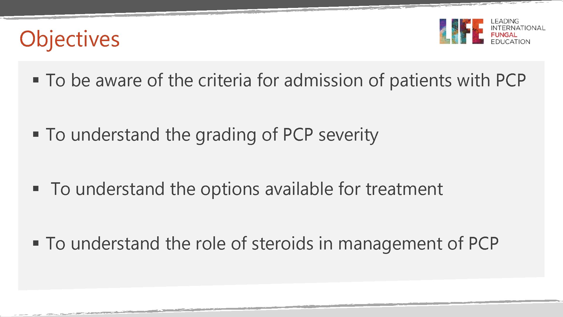 Objectives § To be aware of the criteria for admission of patients with PCP