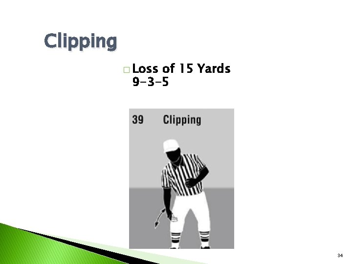 Clipping � Loss of 15 Yards 9 -3 -5 34 