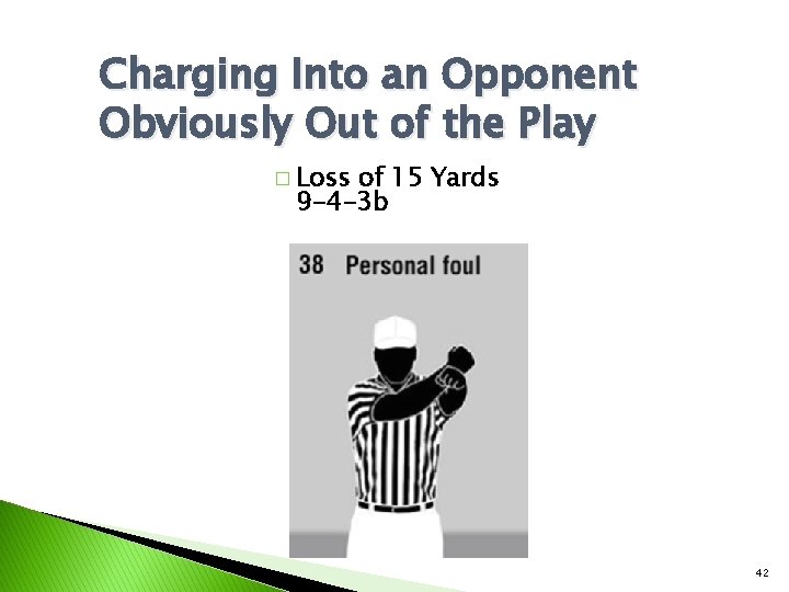 Charging Into an Opponent Obviously Out of the Play � Loss of 15 Yards
