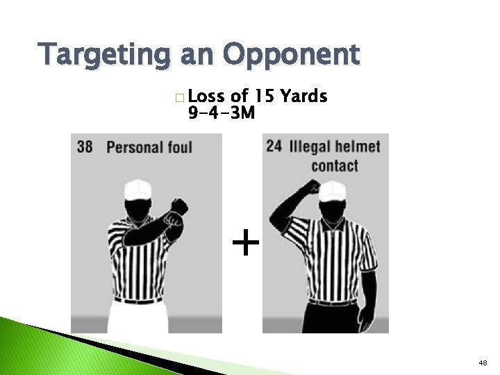 Targeting an Opponent � Loss of 15 Yards 9 -4 -3 M + 48