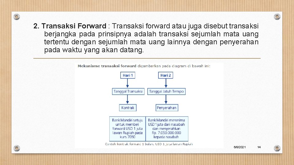 2. Transaksi Forward : Transaksi forward atau juga disebut transaksi berjangka pada prinsipnya adalah