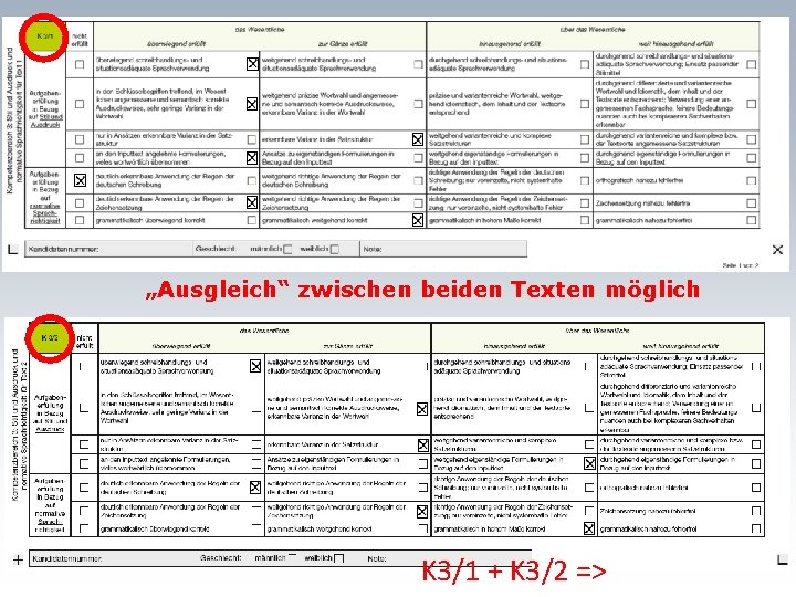 „Ausgleich“ zwischen beiden Texten möglich K 3/1 + K 3/2 => 